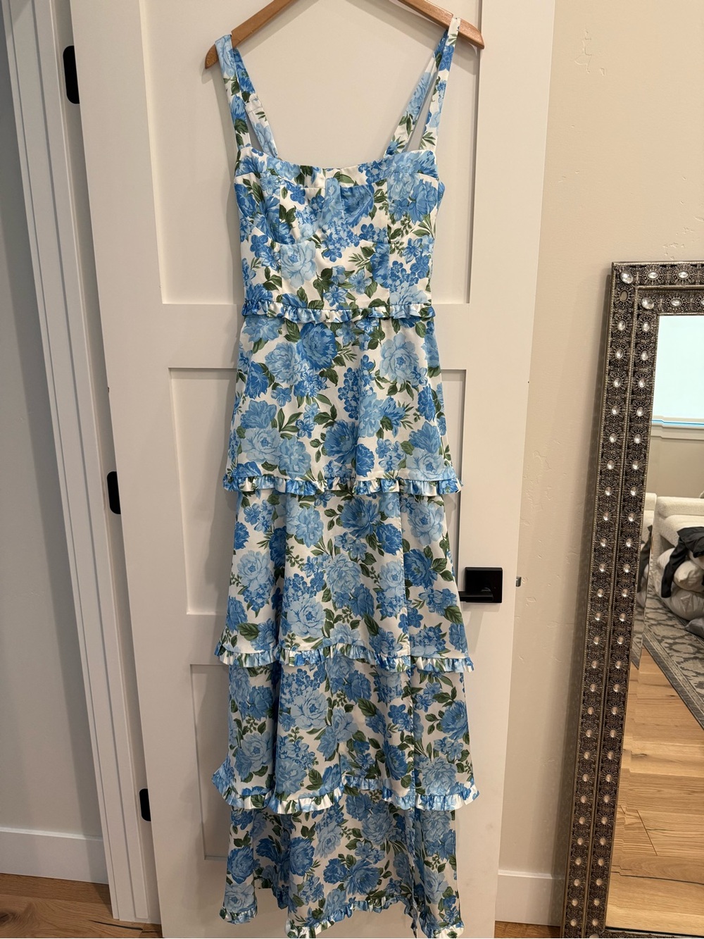 Mumu Blue Floral Tiered Maxi Dress